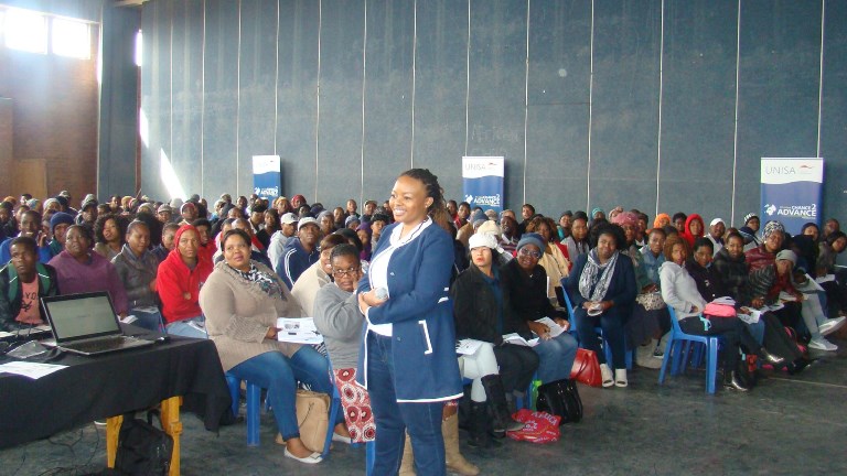 Entrepreneurship workshop facilitator Ms Nthabeleng Mmako and workshop participants