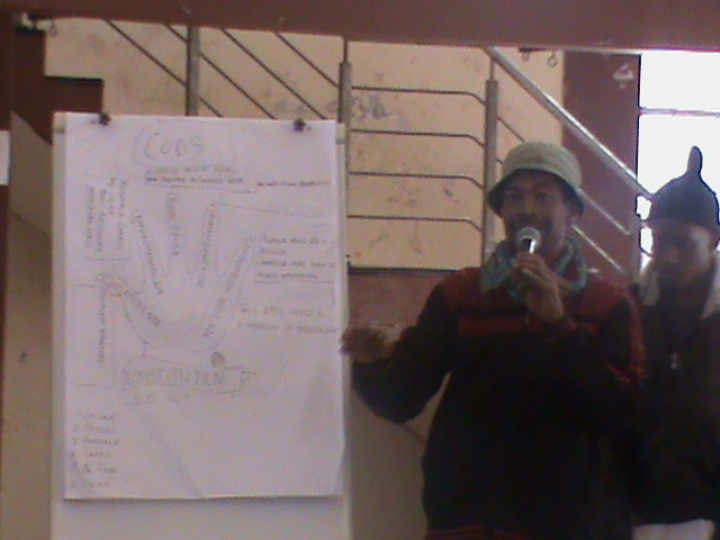 A participant presenting in the workshop Understanding SA Constitution and your Rights