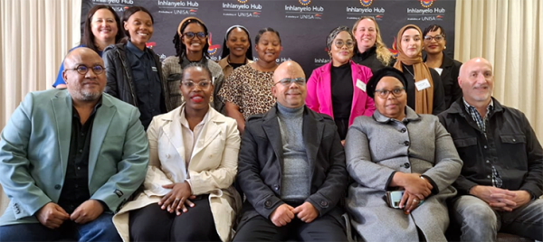   Back row:Prof Annemarie Davis, Thobile Mphili, Nomonde Malanda, Ayanda Soboyisi, Siphosihle Dyonase, Latricia Maja, Hanlie van Niekerk, Shaaista Hassan, Lazola Jack.  Front row: Jacques Du Toit, Programme Director and Regional Academic Coordinator; Ndimakazi Khumalo,  Admin Assistant (Regional Services Cape Coastal);  John Abrahams,  Acting Deputy Director Academic and Technology Support, Unisa Regional Office Western Cape;  Dr Zamangwane Khanyili, Head: Counselling Services, Unisa Regional Office Western Cape,  Mr Nicholaas van Wyk, CEO: CIBA.