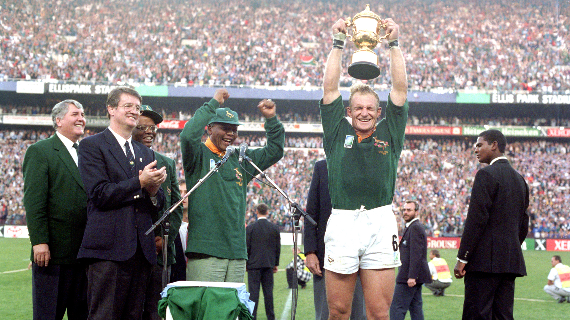 <p>South Africa hosts and wins both the 1995 Rugby World Cup and the 1996 Africa Cup of Nations. Both events are hailed as victories for national reconciliation under the Mandela administration.</p>