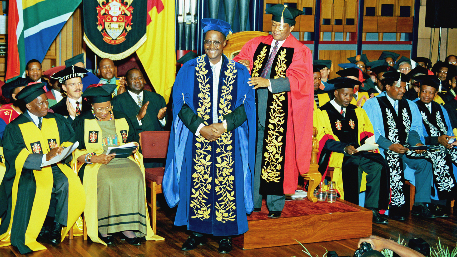 <p>Theologian, attorney and former anti-apartheid activist Professor Nyameko Barney Pityana becomes Unisa’s first black Principal and Vice-Chancellor. He will guide Unisa towards racially equitable transformation and Africanisation.</p>