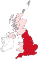 Map of England (dark red) within the United Kingdom