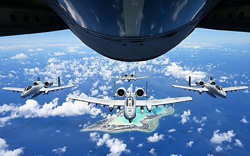 Air Force A-10 Thunderbolt II aircraft fly in formation over Wake Island, June 7, 2025