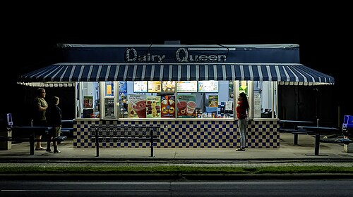Nighttime view of a Dairy Queen in Gastonia, North Carolina