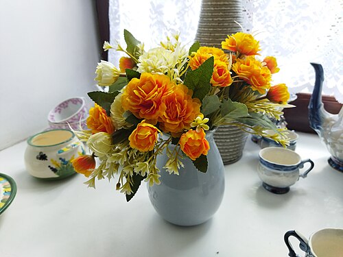 Artificial roses in a vase