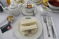 Cucumber and cream cheese sandwiches with tea as served at The Orangery at Kensington Palace in London