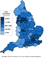 Map of the counties of England by population
