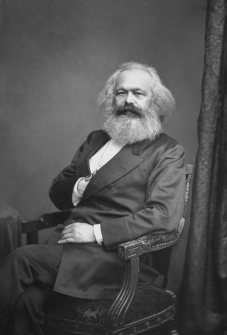 Photographic portrait of Karl Marx by John Jabez Edwin Mayall, restored