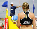 A member of the Royal Air Force beach volley ball team at the Beach Volleyball Classic competition