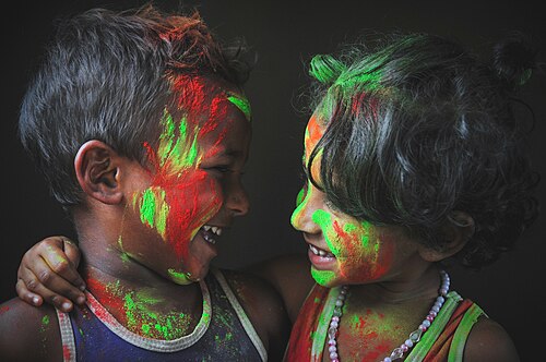 Two children at holi festival, Bangladesh