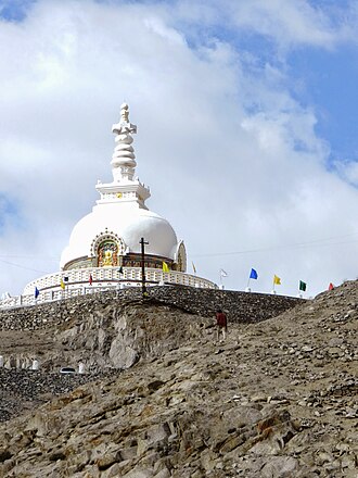 2 Flags of each basic color at Shanti stupa, Leh