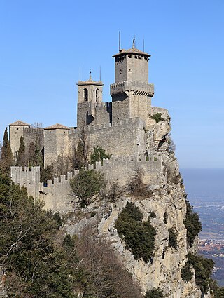 Detailed view of the Guaita Fortress, San Marino.