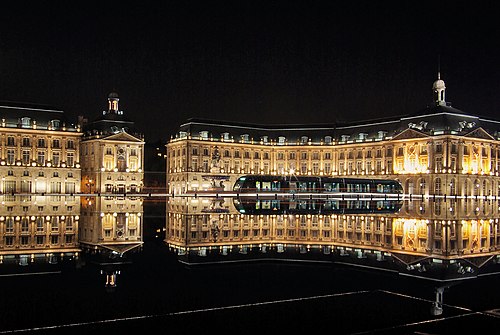 Bordeaux, place de la bourse with tram. In front: miroir d´eau