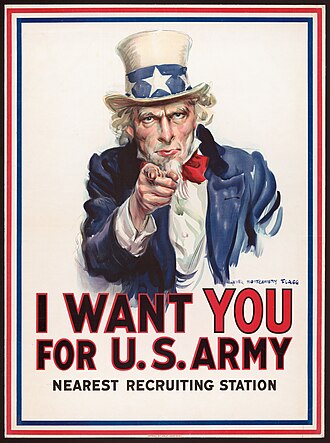 "I Want You for U.S. Army", a World War I recruitment poster by James Montgomery Flagg