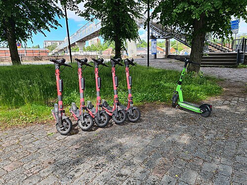 scooters, red and green