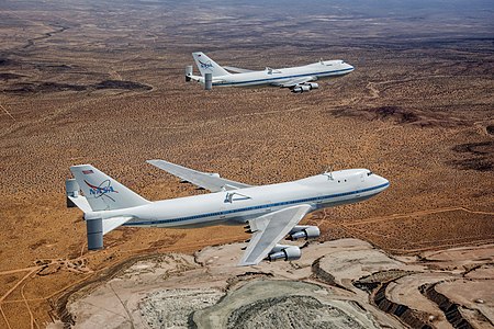 2011 NASA's Shuttle Carrier Aircraft 905 (front) and 911 (rear) flying in formation for the first time together.