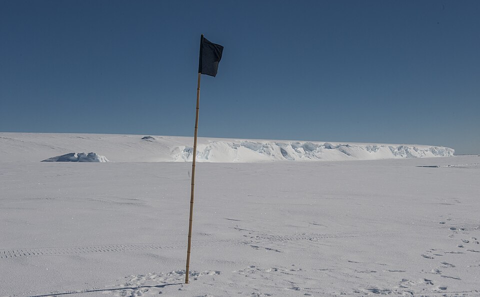 Flag on Filchner shelfice, Antarctica