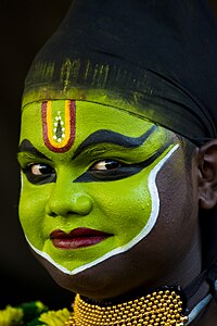 Face art of Ottan Thullal (a recite-and-dance art-form of Kerala) in Kerala School Kalolsavam, India