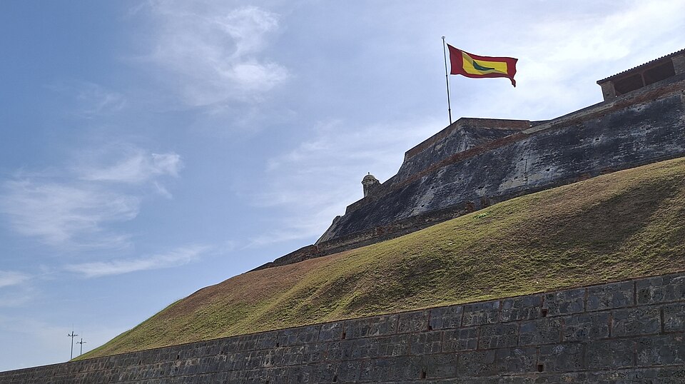 Flag of Cartagena de Indias in top of Castillo San Felipe de Barajas