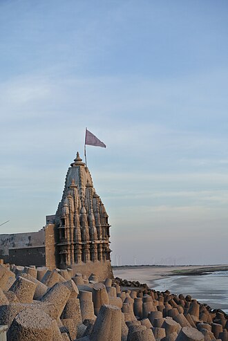 Flag flying atop Dwarka temple