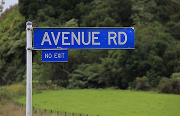 Avenue Road street sign, in Taranaki.jpg