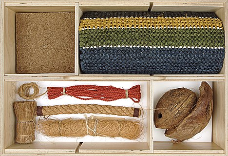 An assortment of things made from coconut fiber, also referred to as "coir."