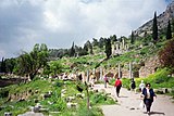 Delphi view of the Sacred Way at the Sanctuary of Apollo in 2002.jpg