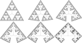 Sierpiński triangle transforming into a T-square fractal.gif