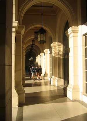 Schoolkids in a sunlit gallery in Havana, Cuba