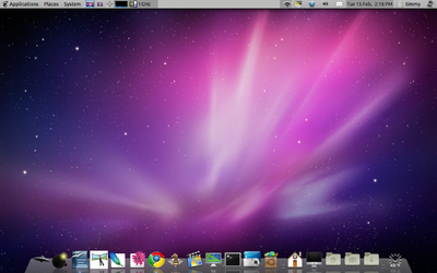 A screenshot of Ubuntu version 10.10 (Maverick Meerkat), with a Mac4Lin theme installed.