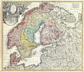 1730 Homann Map of Scandinavia, Norway, Sweden, Denmark, Finland and the Baltics - Geographicus - Scandinavia-homann-1730.jpg