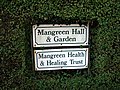 Sign in hedge by entrance to Mangreen Hall - geograph.org.uk - 1584115.jpg